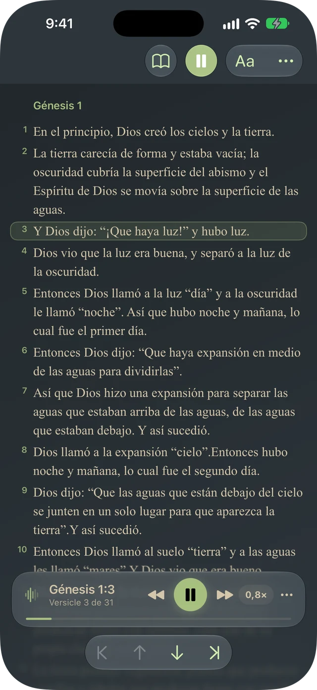 Tanakh Time llegeix un passatge en veu alta amb ressaltat de versets i controls de reproducció