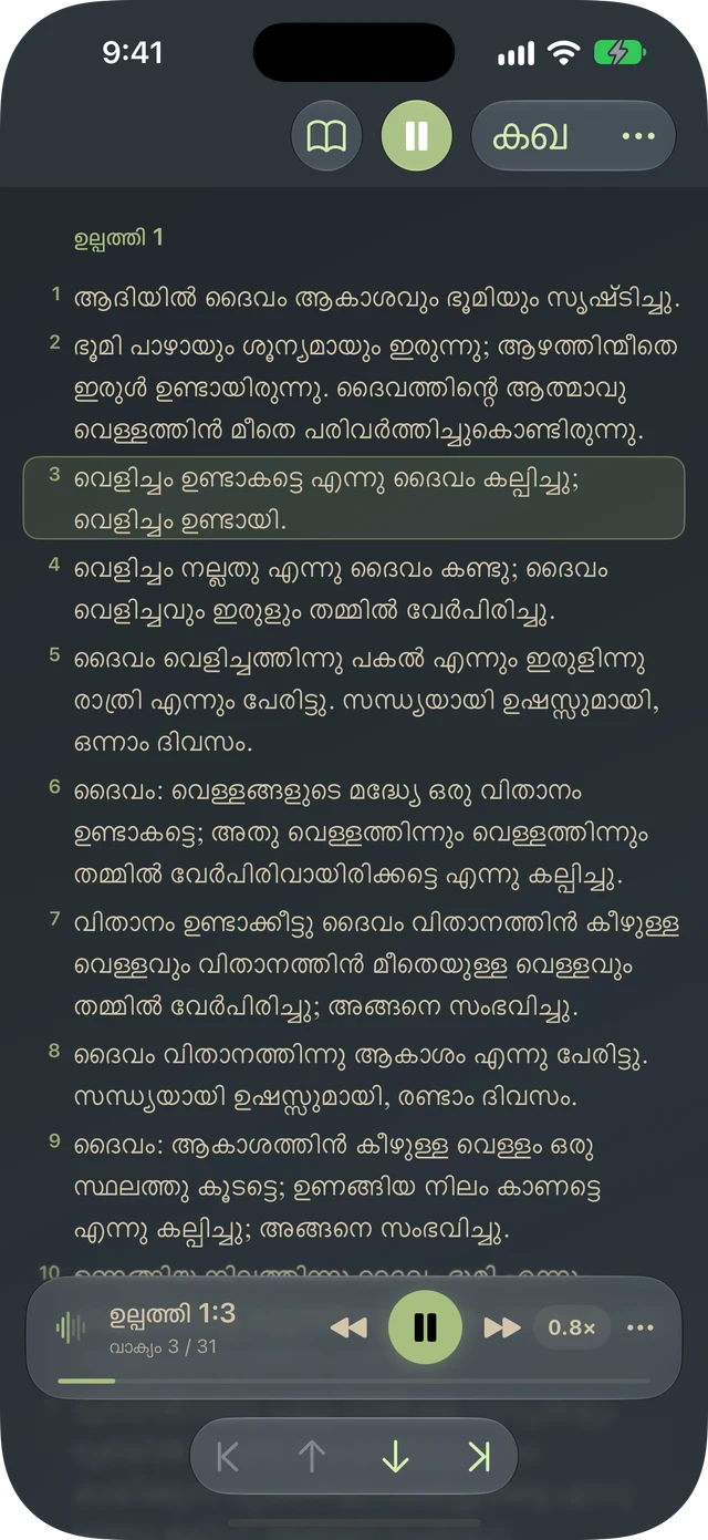Tanakh Time ഒരു ഭാഗം ഉച്ചത്തിൽ വായിക്കുന്നു, ഒപ്പം വാക്യങ്ങൾ ഹൈലൈറ്റ് ചെയ്യാനും പ്ലേബാക്ക് നിയന്ത്രണങ്ങൾക്കും സൗകര്യമുണ്ട്