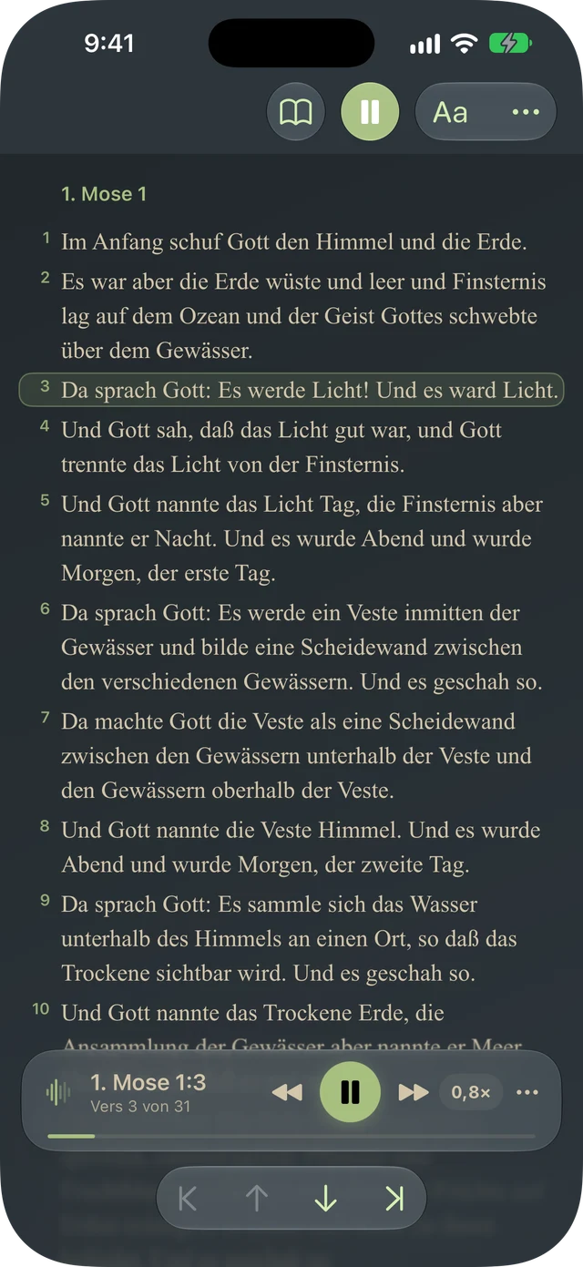 Tanakh Time liest eine Passage mit Vershervorhebung und Wiedergabesteuerung vor