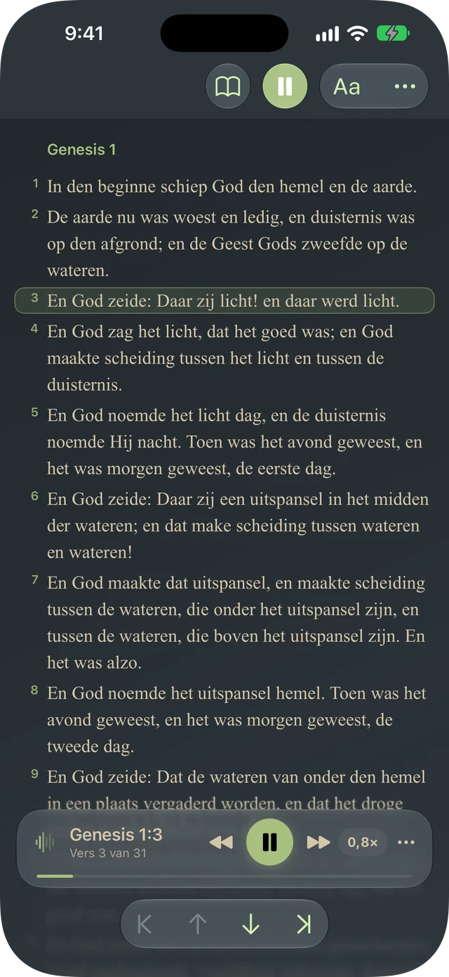 Tanakh Time leest een passage hardop voor met versmarkering en afspeelbediening