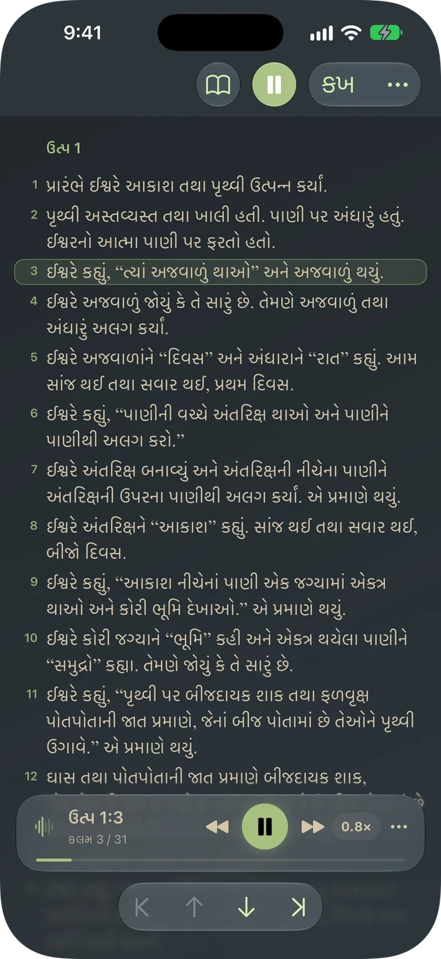 Tanakh Time વર્સ હાઇલાઇટિંગ અને પ્લેબેક કંટ્રોલ સાથે ફકરો મોટેથી વાંચી રહ્યું છે