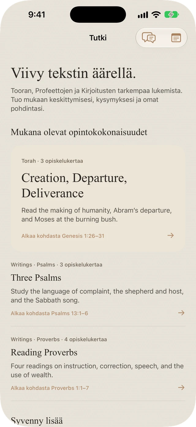Tanakh Timen mukana tulevat Tooran, Psalmien ja Sananlaskujen opinnot