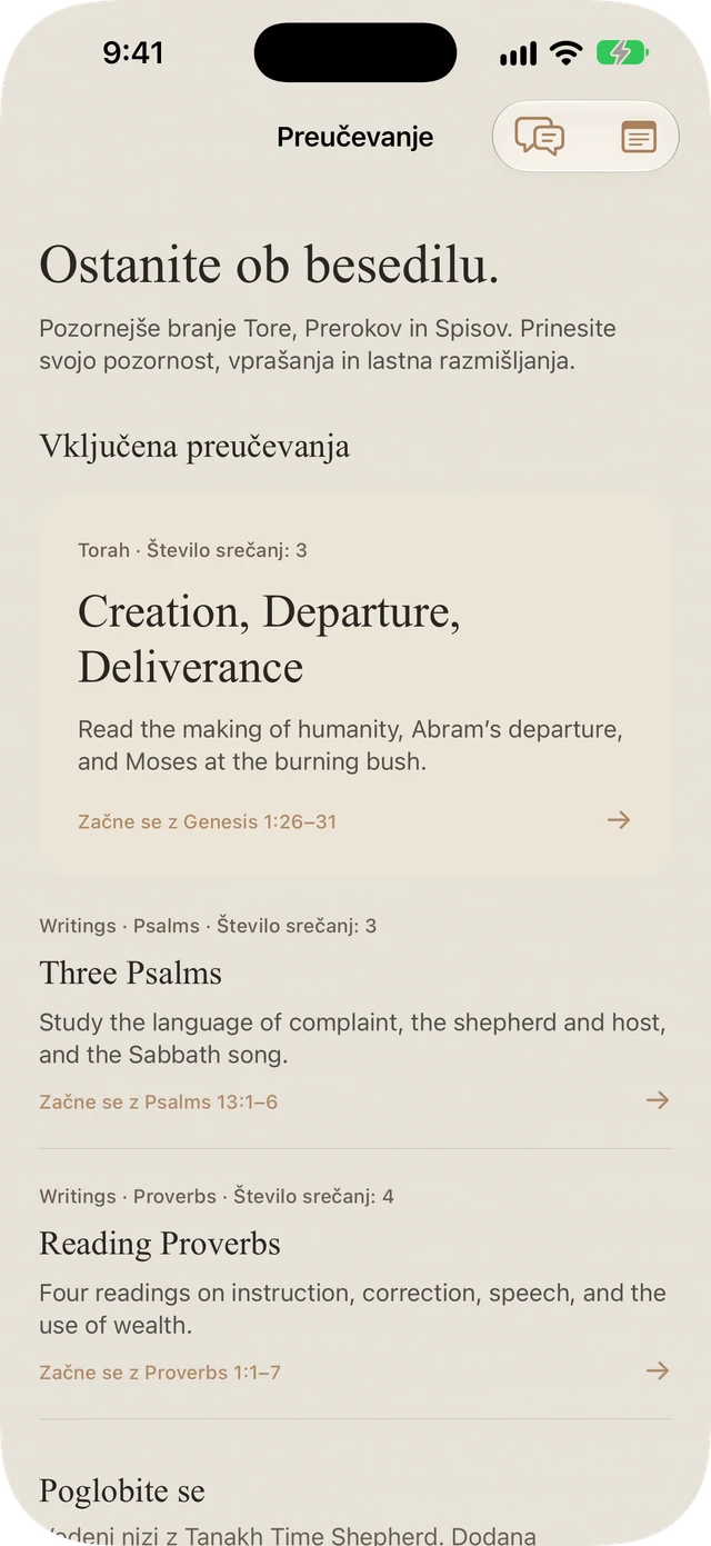 Vključene študije Toro, Psalmov in Pričev v Tanakh Time