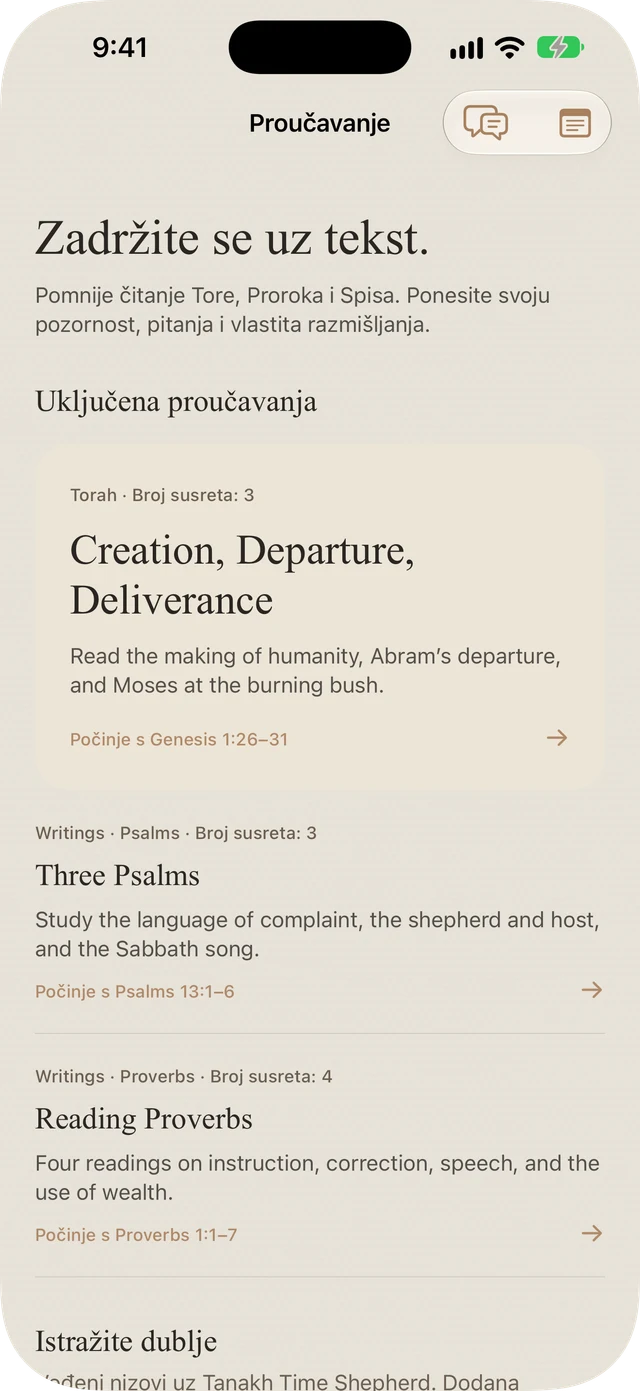 Uključene Tanakh Time studije za Toru, Psalme i Poslovice